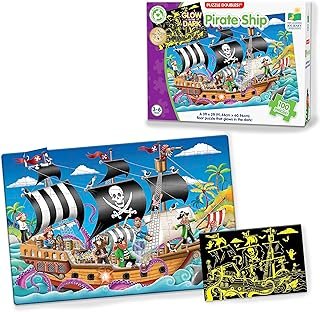 The Learning Journey Puzzle Doubles Glow in The Dark – Pirate Ship – 100 Piece Glow in The Dark Preschool Puzzle (3 x 2 fe…