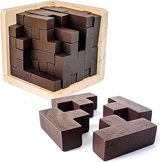 Wooden Brain Teaser Puzzle Cube Wooden Puzzles T-Shaped Jigsaw Logic Puzzle Educational Toy for Kids and Adults by AHYUAN…