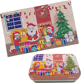 Kungfu Mall Christmas Eve Box Fillers 60 Pieces Mini Jigsaw Puzzle Iron Boxed Wooden Double-sided Puzzle, Girl or Boys Par…