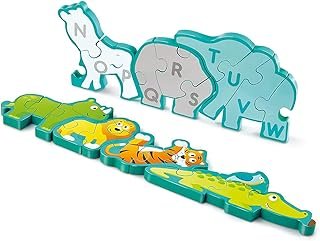 Hape Alphabet & Animal Parade Wooden Puzzle | 26pc Double-Sided Jigsaw for Letter & Animal Recognition | Educational Learn…