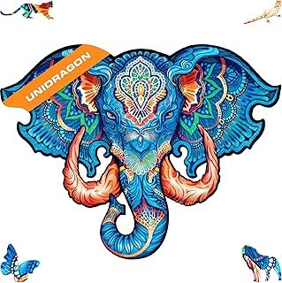 UNIDRAGON Original Wooden Jigsaw Puzzles – Eternal Elephant, 102 pcs, Small 25 x 19 cm, Beautiful Package, Unique Shape, B…