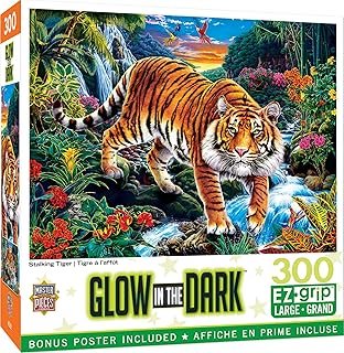Baby Fanatic MasterPieces 300 Piece EZ Grip Glow in The Dark Jigsaw Puzzle – Tiger’s Roar – 18″x24″