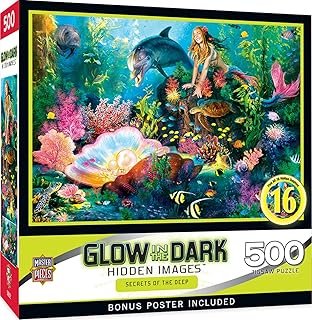 Masterpieces 500 Piece Glow in The Dark Jigsaw Puzzle for Adults, Family, Or Kids - Secrets of The Deep - 15
