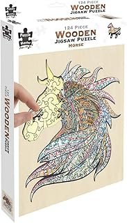 Puzzle Master Wooden Puzzle – Art Jigsaw Wood Cut Puzzle with Display Stand for Adults and Kids – Horse 124-Pieces Set