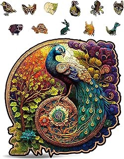CRAFTHUB Peacock Wooden Jigsaw Puzzle – Exquisite and Colorful Puzzle for Adults and Kids Large/A3 Size,10.6″x10.6″