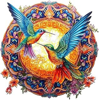 JIGFOXY Wooden Puzzles for Adults, Hummingbird Wooden Jigsaw Puzzles, Unique Animal Shape Puzzles, Christmas Thanksgiving …