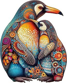 Woodemon Wooden Jigsaw Puzzles, Wooden Puzzles for Adults and Kids, Penguin Family Unique Shape Animal Wooden Puzzle, Wood…