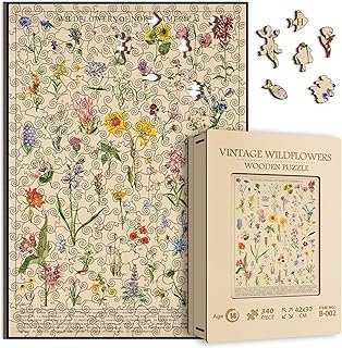 Vintage Wooden Wildflowers Puzzle 340 Pieces for Adult, Botany Plant Flower Puzzle of Wildflowers of North America, Floral…