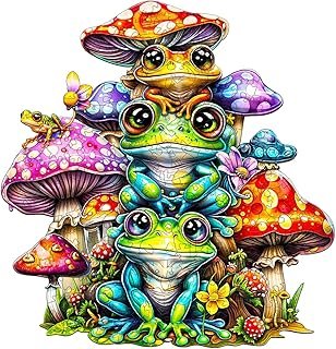 Jigfoxy Wooden Puzzle for Adults, Frog Family Wooden Jigsaw Puzzles for Adults, Unique Animal Shape Wood Cut Puzzles for F…