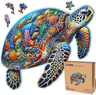 LEOGOR Wooden Puzzles for Adults – Sea Turtle – (200 Piece, Medium, 16 x 10.4 in) – A Vibrant Mosaic of Ocean Creatures, B…