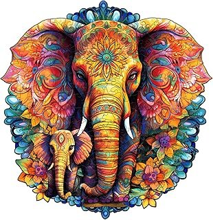 Woodemon Wooden Puzzles for Adults, Mandala Elephant (M-200pcs) Wooden Jigsaw Puzzles Kids, 9.6 * 9.3in Unique Shaped Anim…