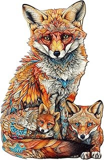 Wooden Puzzle for Adults, Family Fox Puzzle, Unique Shape Animal Wooden Jigsaw Puzzle, Have Challenging Gifts for Adults a…