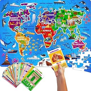 QUOKKA Puzzles for Kids Ages 8-10 – 150 Pcs Jigsaw Puzzles for 6-8 Year Olds – 50 Double-Sided Cards | Learn World | Stimu…