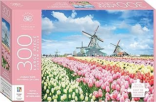 Elevate 300pc Jigsaw Windmills Holland Netherlands – Large-Piece Puzzle with Scenic Dutch Windmills and Tulip Fields – Gre…