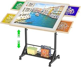 360° Tilting Jigsaw Puzzle Table with Legs Rolling Puzzle Table Adjustable Height & Angle Jigsaw Puzzle Board with Drawers…